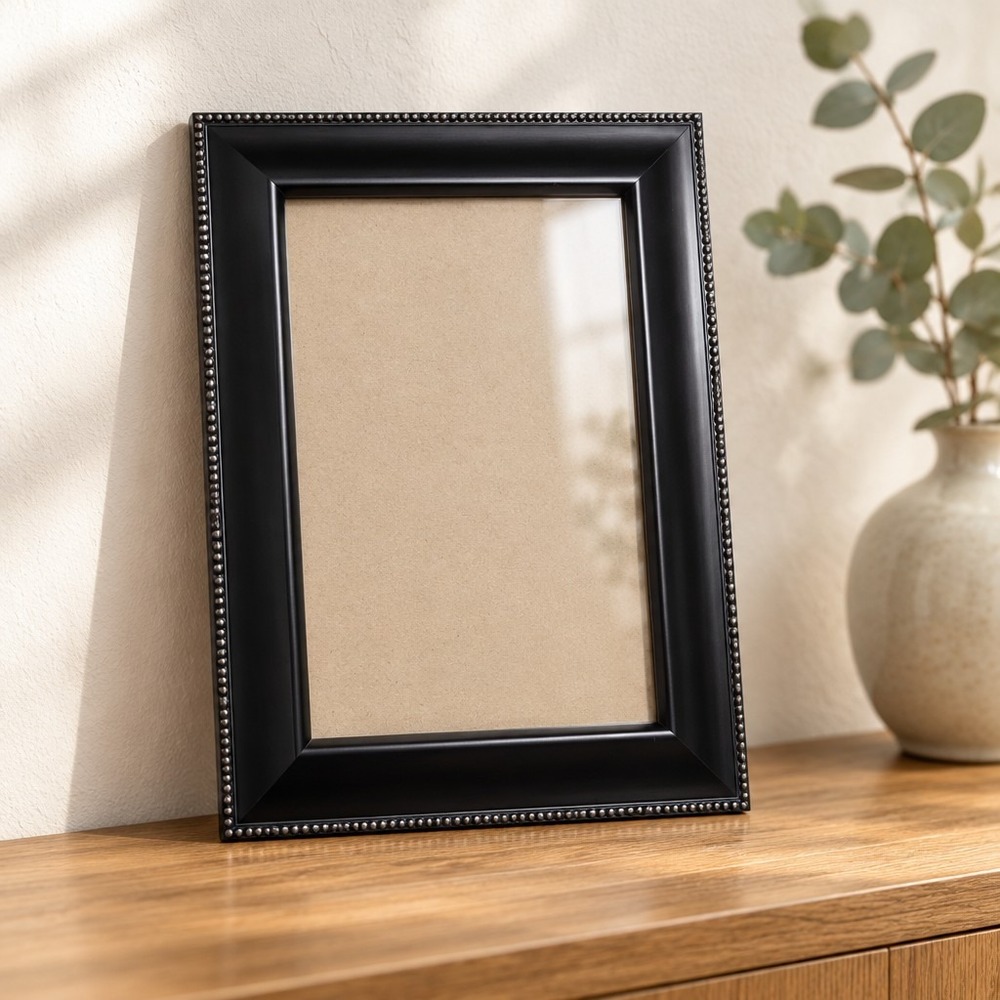 PRINZ Black Beaded Edge Photo Frame 5x7 Free Standing or Wall Mount Matte Finish